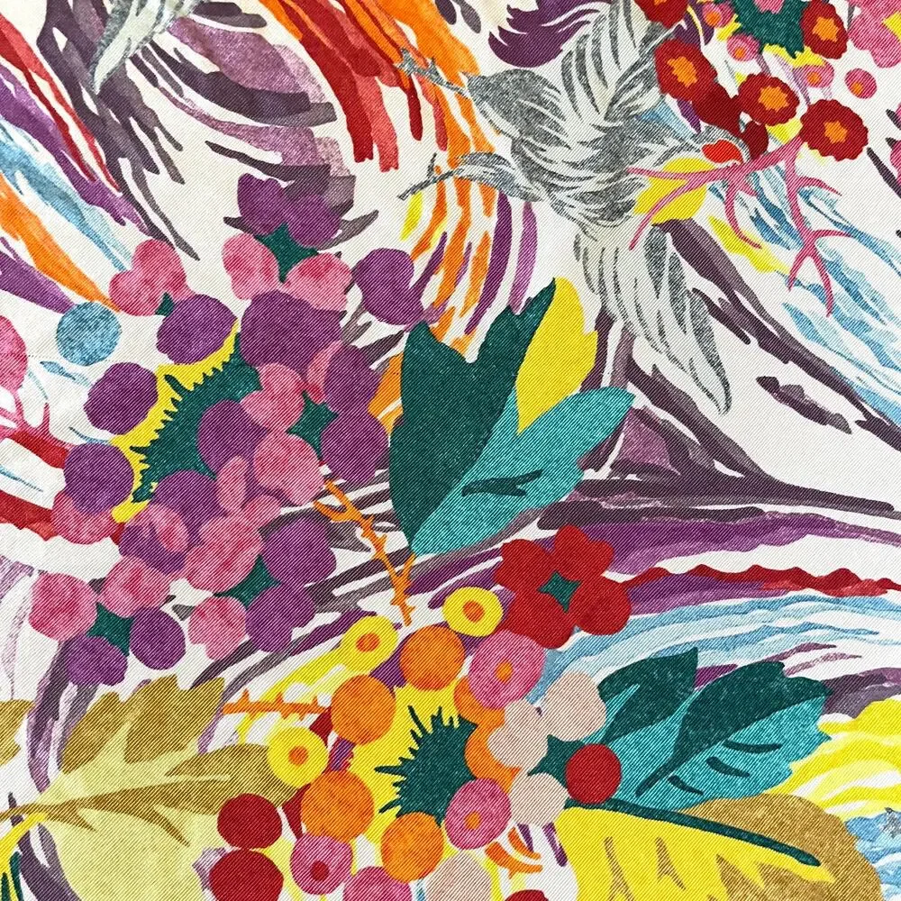 Mantero 1902 Colorful Floral Phoenix Bird Silk Twill Neckerchief Square Scarf